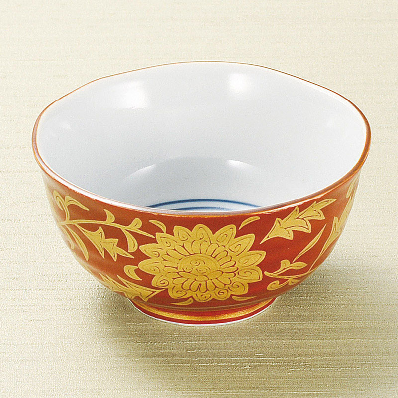 山万 10609-450 朱巻金唐草(花見込)丸小鉢  1個（ご注文単位1個）【直送品】