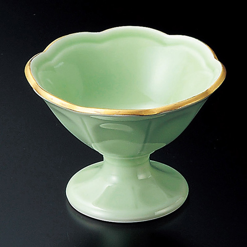 山万 10913-730 渕金グリーン釉高台小付(有田焼 1個（ご注文単位1個）【直送品】