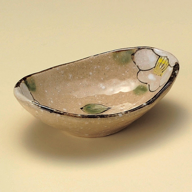 山万 11425-190 織部つばき舟型小鉢(小)  1個（ご注文単位1個）【直送品】