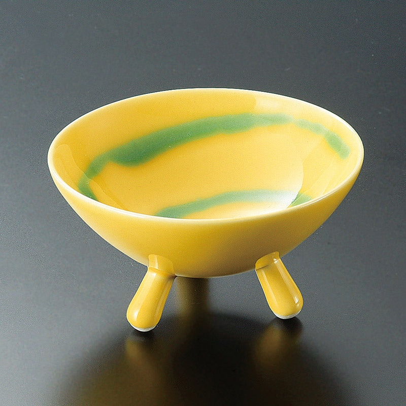 山万 11410-730 黄釉グリーン渦三ッ足小付 有田 1個（ご注文単位1個）【直送品】