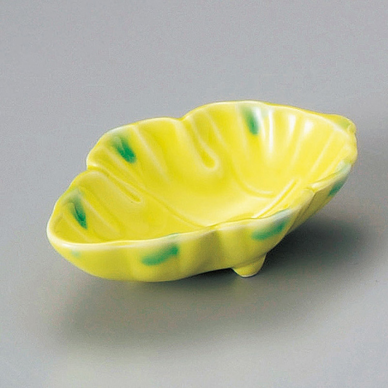 山万 11609-250 黄釉グリーン流葉型千代久  1個（ご注文単位1個）【直送品】