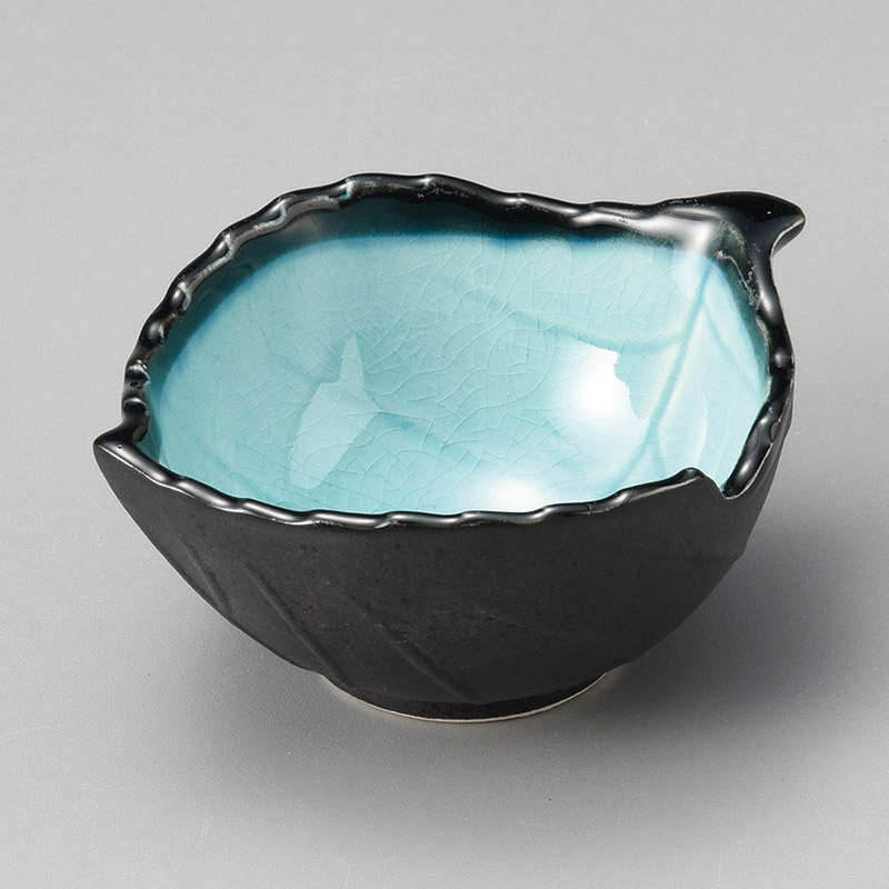 山万 12411-100 木の葉 ブルー小付 1個（ご注文単位1個）【直送品】