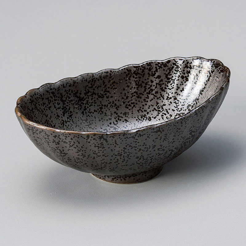 山万 12109-440 結晶黒11.5cm楕円鉢  1個（ご注文単位1個）【直送品】