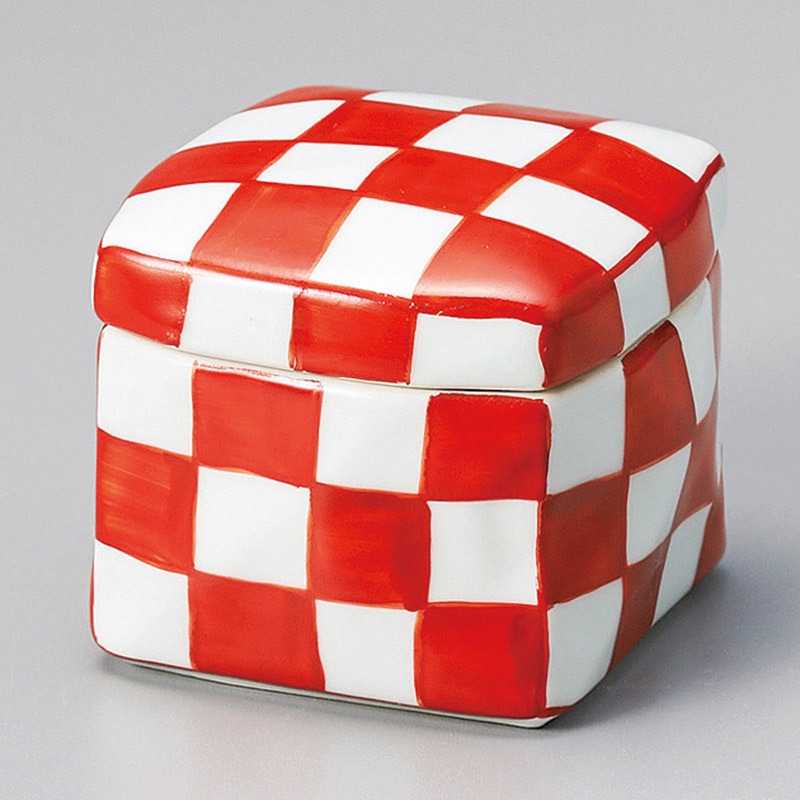 山万 12618-730 赤絵市松角陶箱(小)(有田焼) 1個（ご注文単位1個）【直送品】