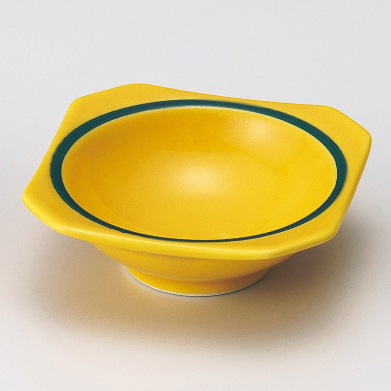山万 13028-450 黄釉グリーン帯隅切珍味  1個（ご注文単位1個）【直送品】