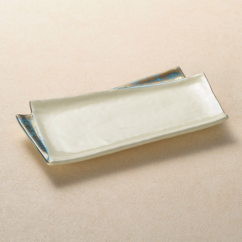 山万 14421-550 黄磁金彩折紙松花堂長皿  1個（ご注文単位1個）【直送品】