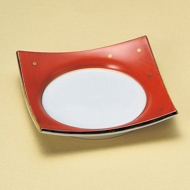 山万 14805-100 朱巻金点角皿  1個（ご注文単位1個）【直送品】