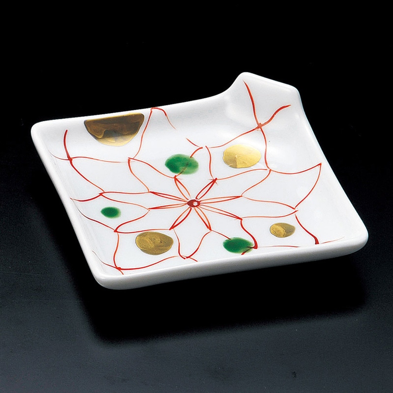 山万 14803-580 赤絵綱角折皿  1個（ご注文単位1個）【直送品】