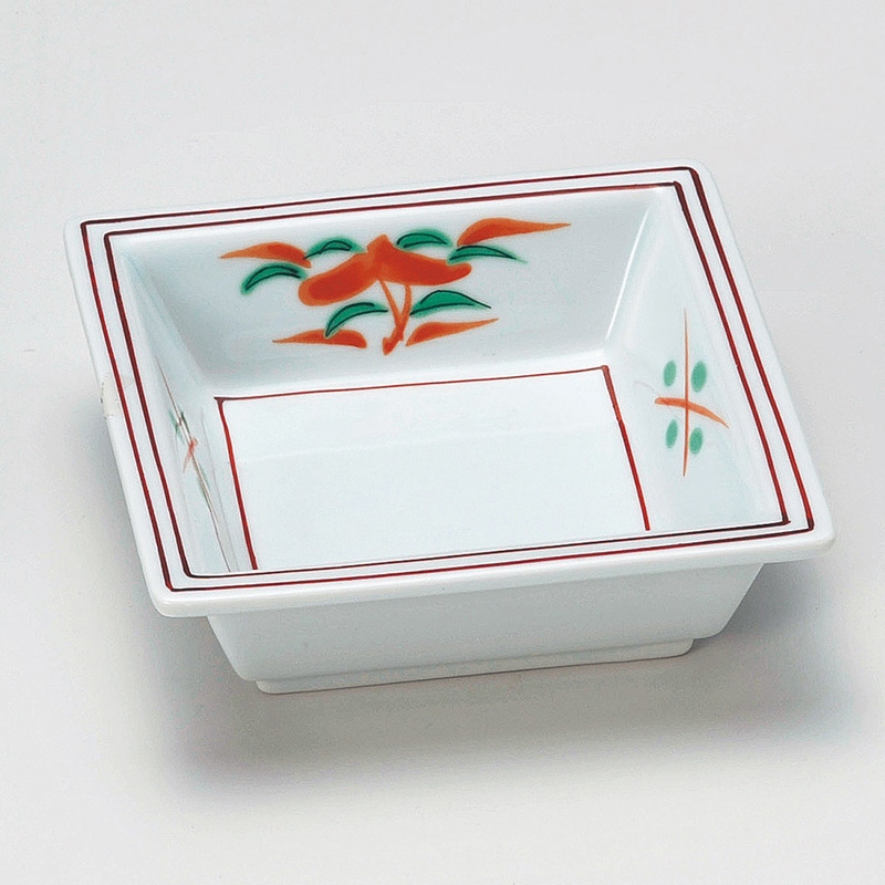 山万 14606-180 赤絵花四角鉢  1個（ご注文単位1個）【直送品】