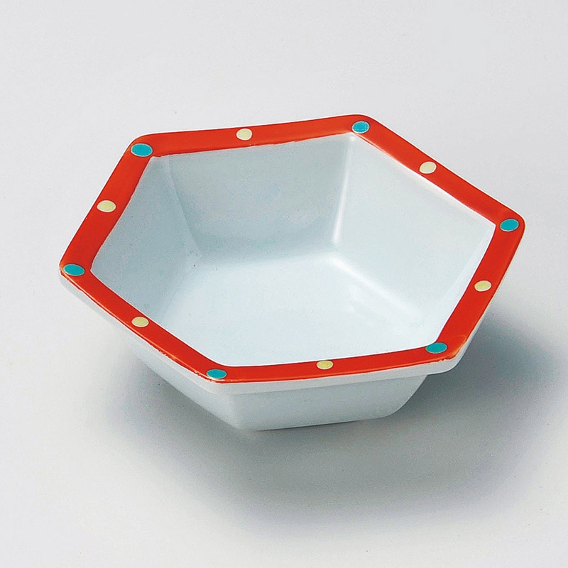 山万 14912-430 赤点字六角鉢  1個（ご注文単位1個）【直送品】