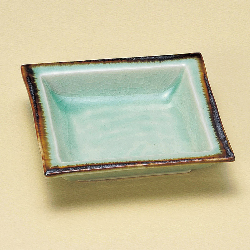 山万 14621-550 ビードロ灰釉渕錆松花堂四角鉢  1個（ご注文単位1個）【直送品】