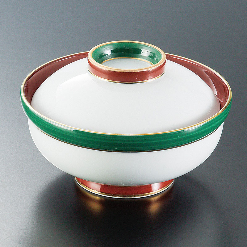 山万 15302-730 渕赤巻グリーン蓋物(有田焼)  1個（ご注文単位1個）【直送品】