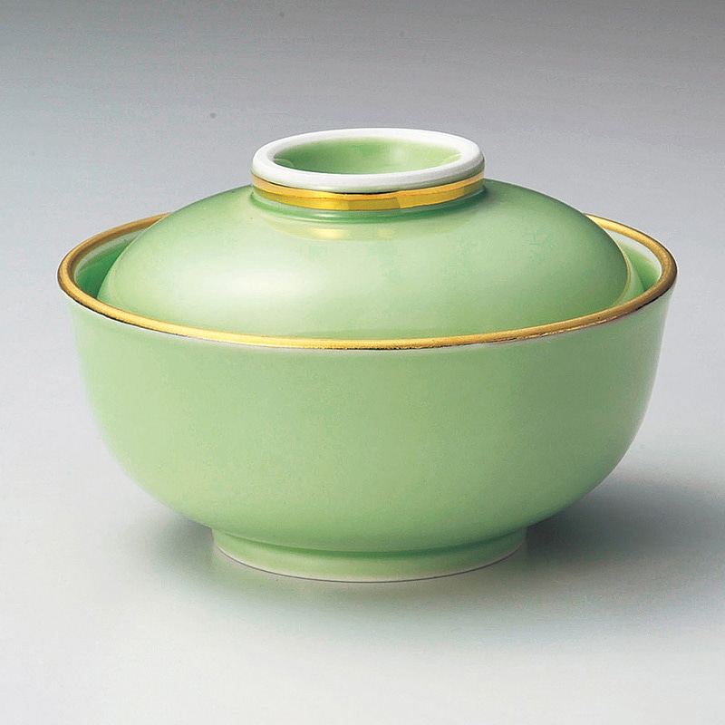 山万 15707-730 渕金グリーン釉小蓋物(有田焼) 1個（ご注文単位1個）【直送品】