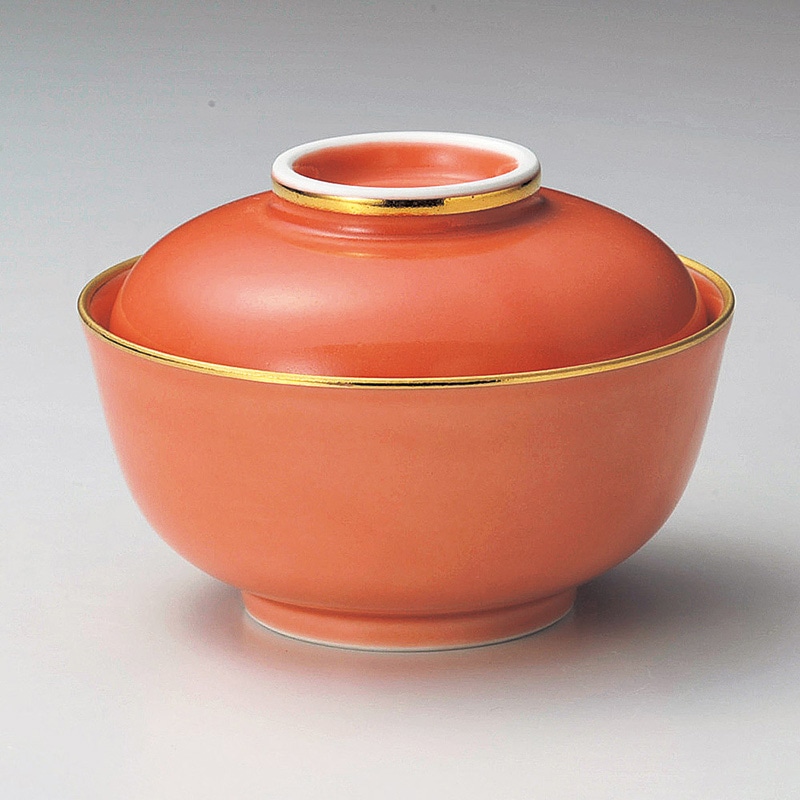山万 15706-730 渕金オレンジ釉小蓋物(有田焼) 1個（ご注文単位1個）【直送品】