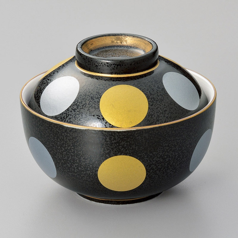 山万 15905-130 黒結晶金銀彩丸紋煮物碗  1個（ご注文単位1個）【直送品】