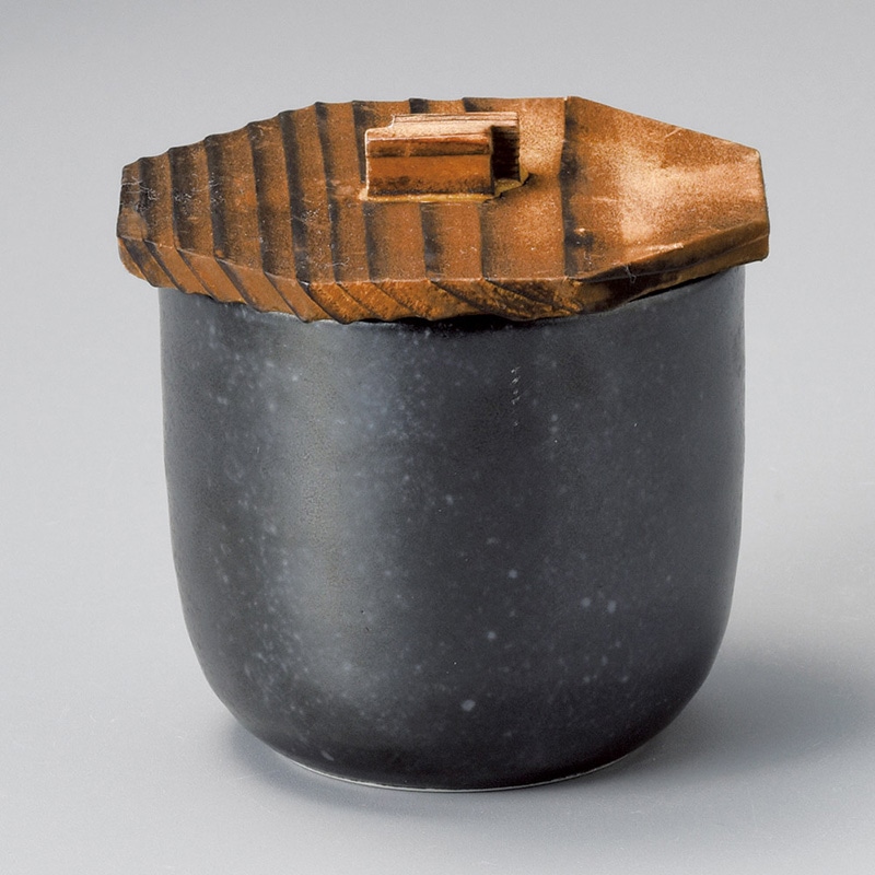 山万 16214-190 黒マットむし碗(木蓋)  1個（ご注文単位1個）【直送品】