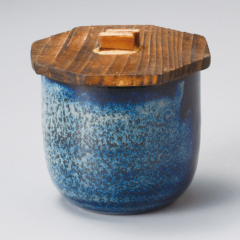 山万 16215-190 窯変紺むし碗(木蓋)  1個（ご注文単位1個）【直送品】