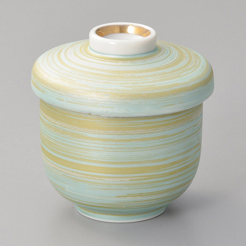 山万 16012-130 緑巻金彩刷毛小むし碗  1個（ご注文単位1個）【直送品】