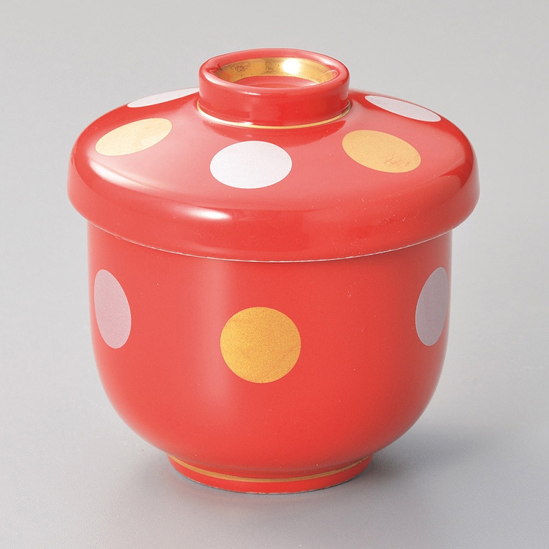 山万 16017-130 赤釉金銀彩丸紋小むし碗  1個（ご注文単位1個）【直送品】