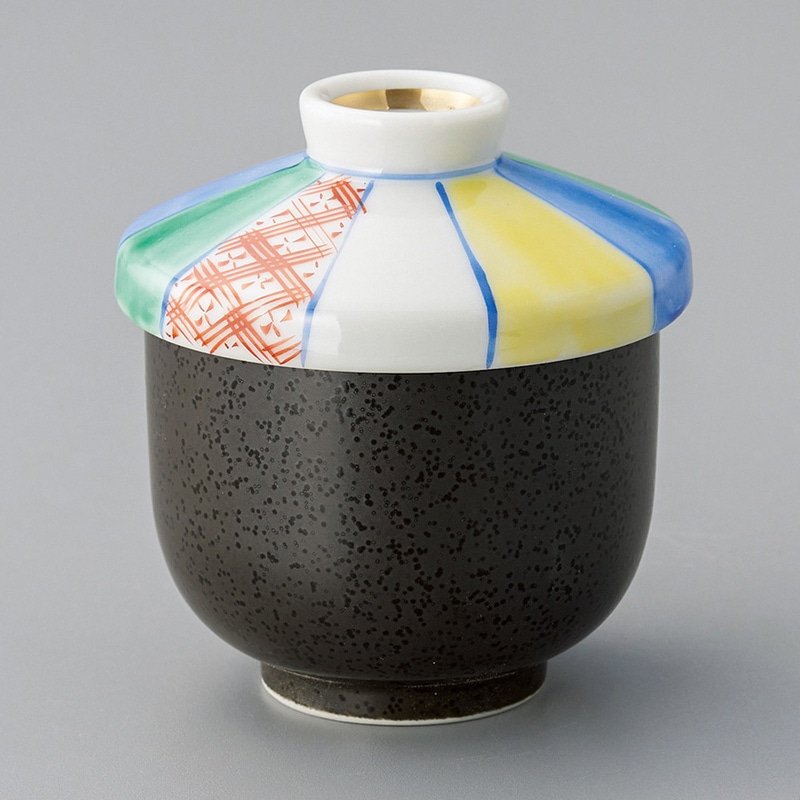 山万 16030-130 黒結晶紙風船小むし碗  1個（ご注文単位1個）【直送品】