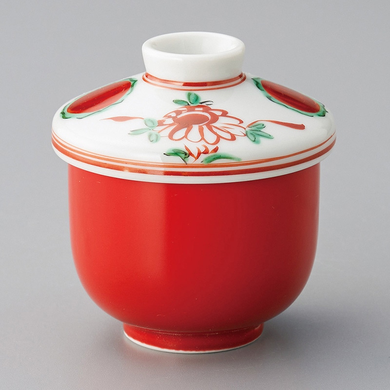 山万 16116-130 赤釉赤絵花鳥小むし碗  1個（ご注文単位1個）【直送品】