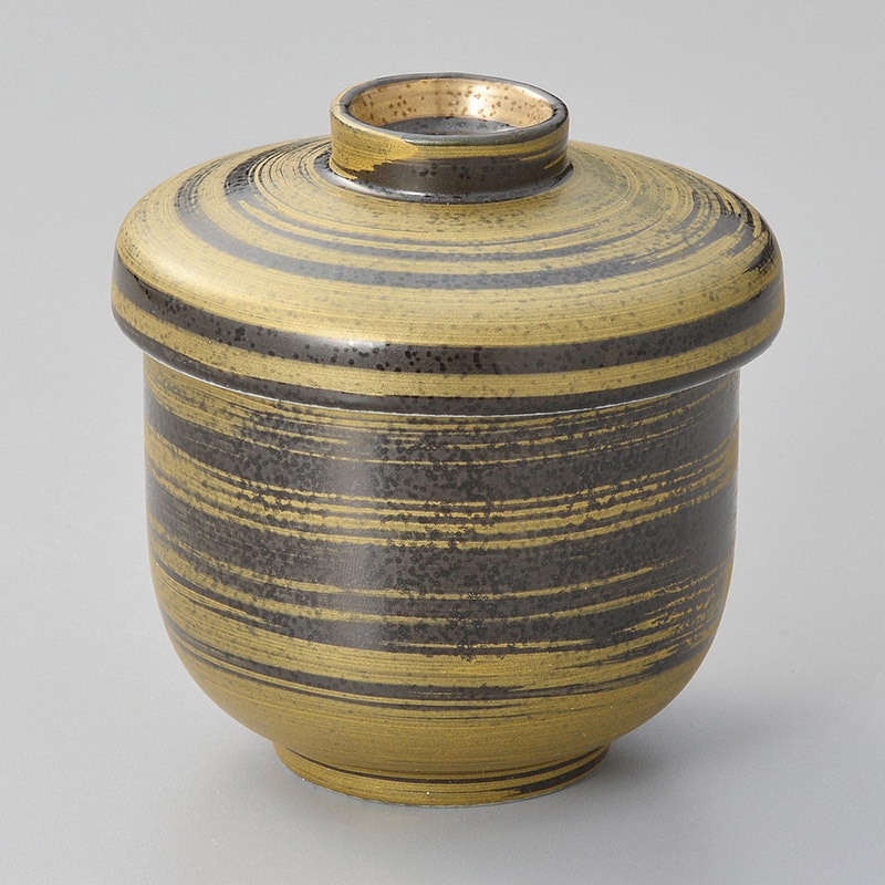 山万 16032-130 黒結晶金彩刷毛小むし碗  1個（ご注文単位1個）【直送品】