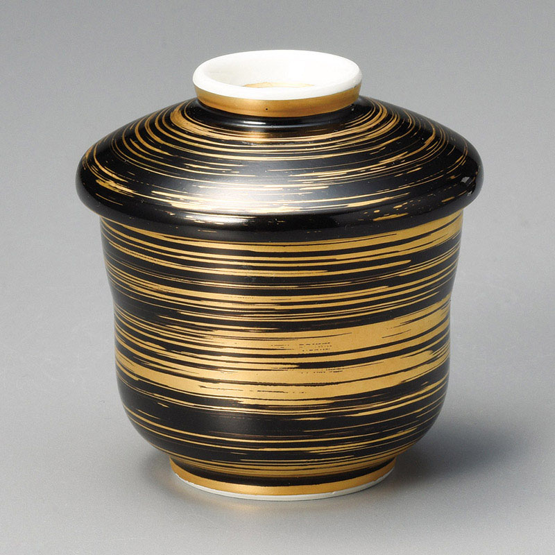 山万 16402-430 黒金刷毛ミニ蒸し碗  1個（ご注文単位1個）【直送品】
