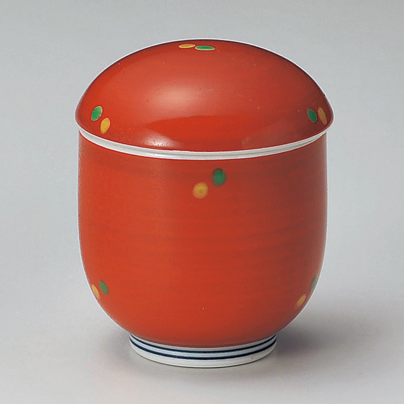 山万 16420-730 朱巻グリーン水玉むし碗(有田焼 1個（ご注文単位1個）【直送品】