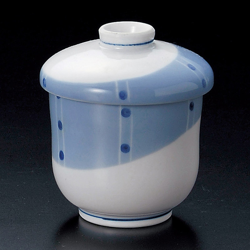 山万 16611-550 ブルー水玉むし碗(小)  1個（ご注文単位1個）【直送品】