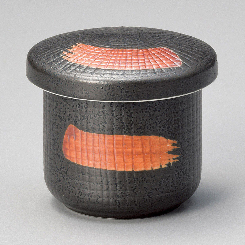 山万 16634-170 黒楽朱刷毛ミニ蒸碗  1個（ご注文単位1個）【直送品】
