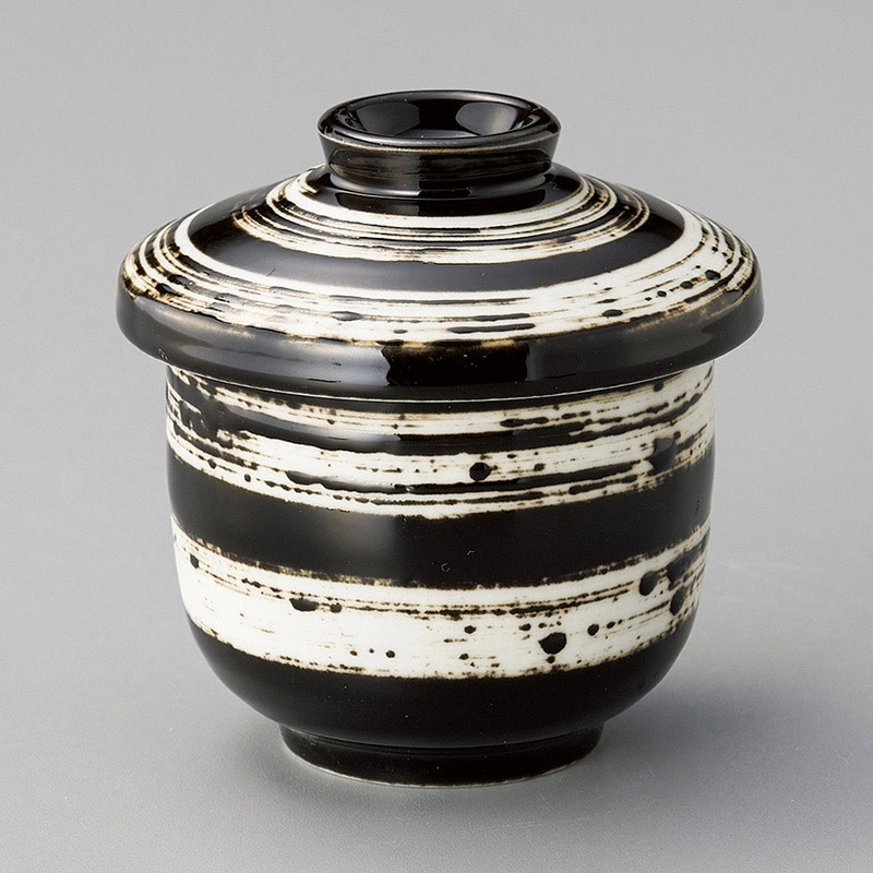 山万 16728-020 黒釉白刷毛小むし碗  1個（ご注文単位1個）【直送品】