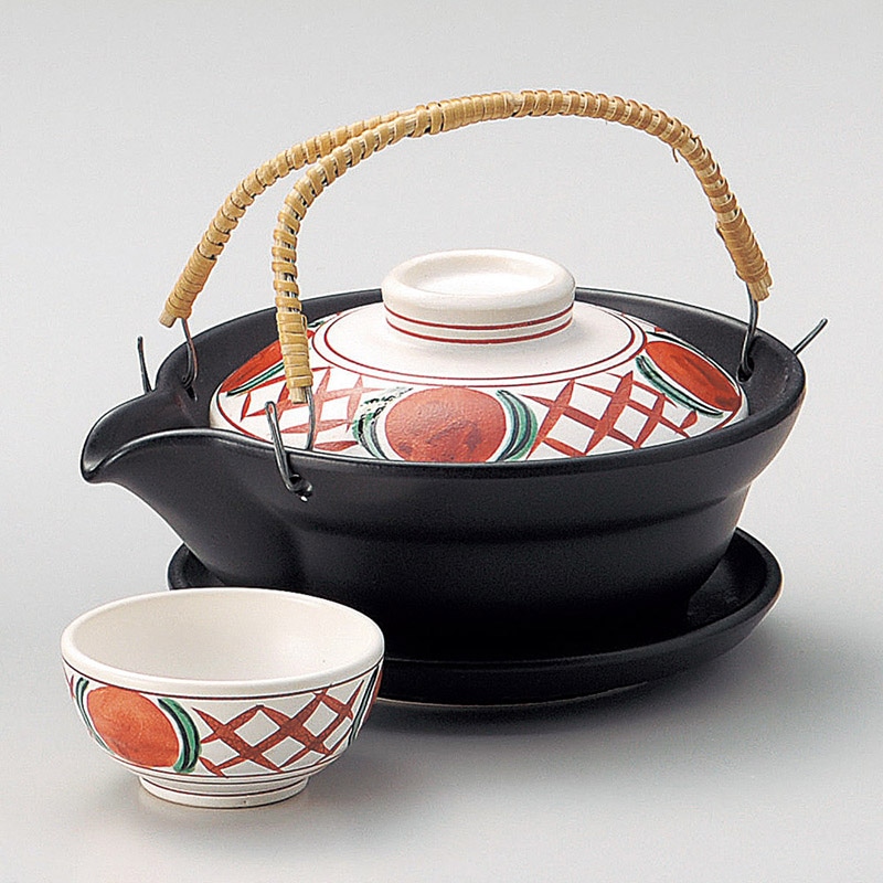 山万 16805-130 赤絵格子土瓶むし  1個（ご注文単位1個）【直送品】