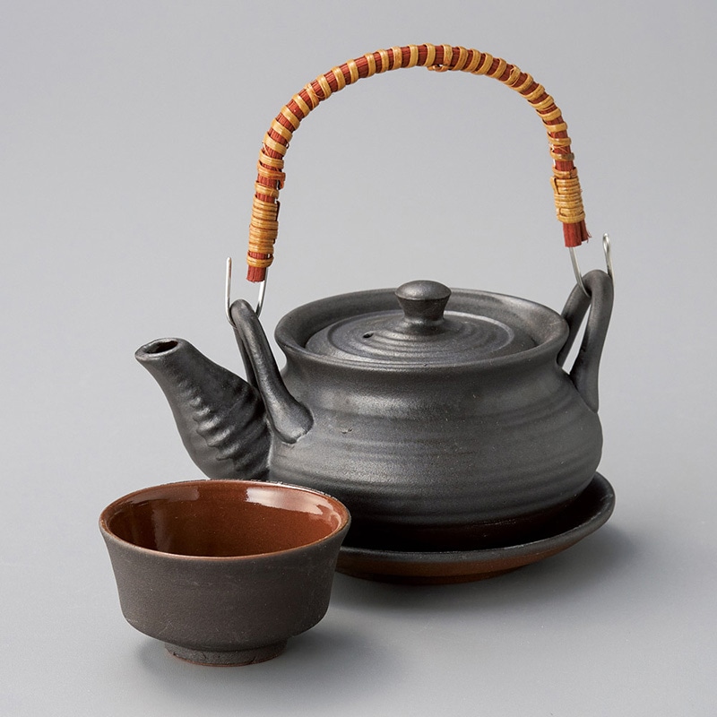 山万 16906-640 黒釉巾着土瓶むし  1個（ご注文単位1個）【直送品】