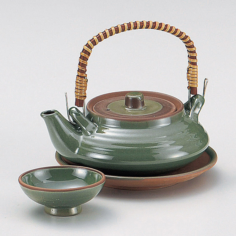 山万 16914-640 グリーン平形土瓶むし  1個（ご注文単位1個）【直送品】