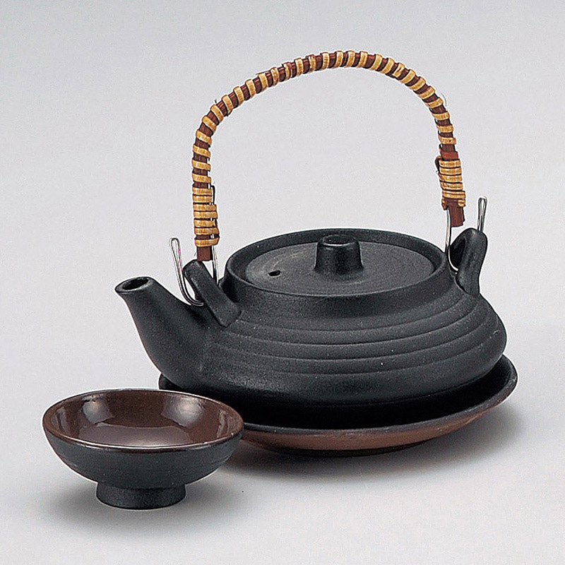 山万 16911-640 黒釉平形土瓶むし  1個（ご注文単位1個）【直送品】