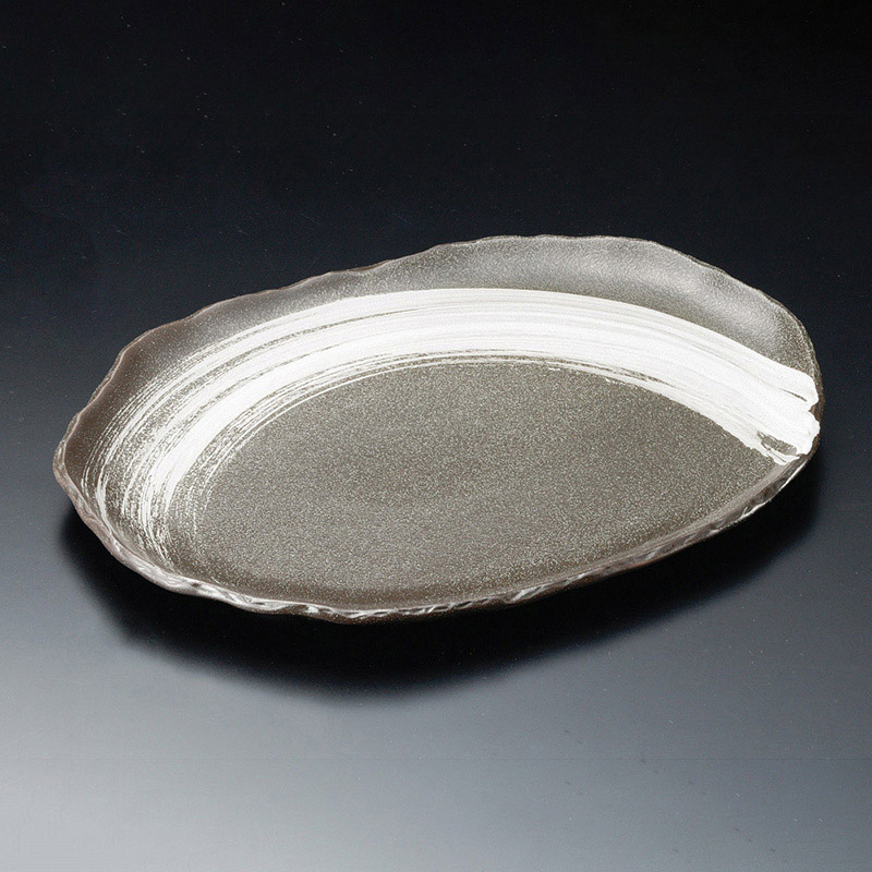 山万 17322-640 黒釉刷毛目11号小判皿(萬古焼 1個（ご注文単位1個）【直送品】