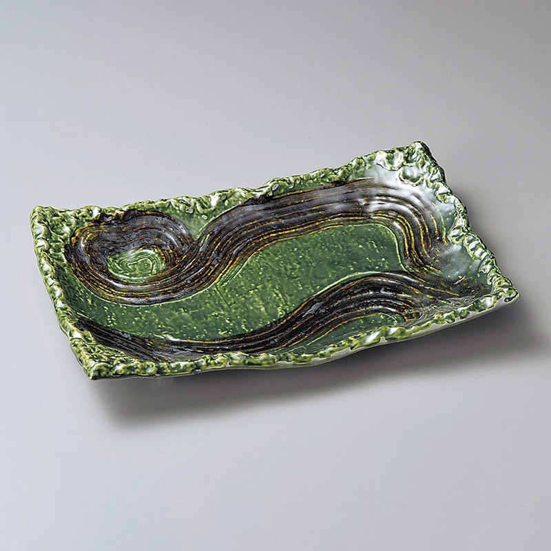 山万 17303-Y0 織部12号四ツ足長角皿(萬古焼  1個（ご注文単位1個）【直送品】