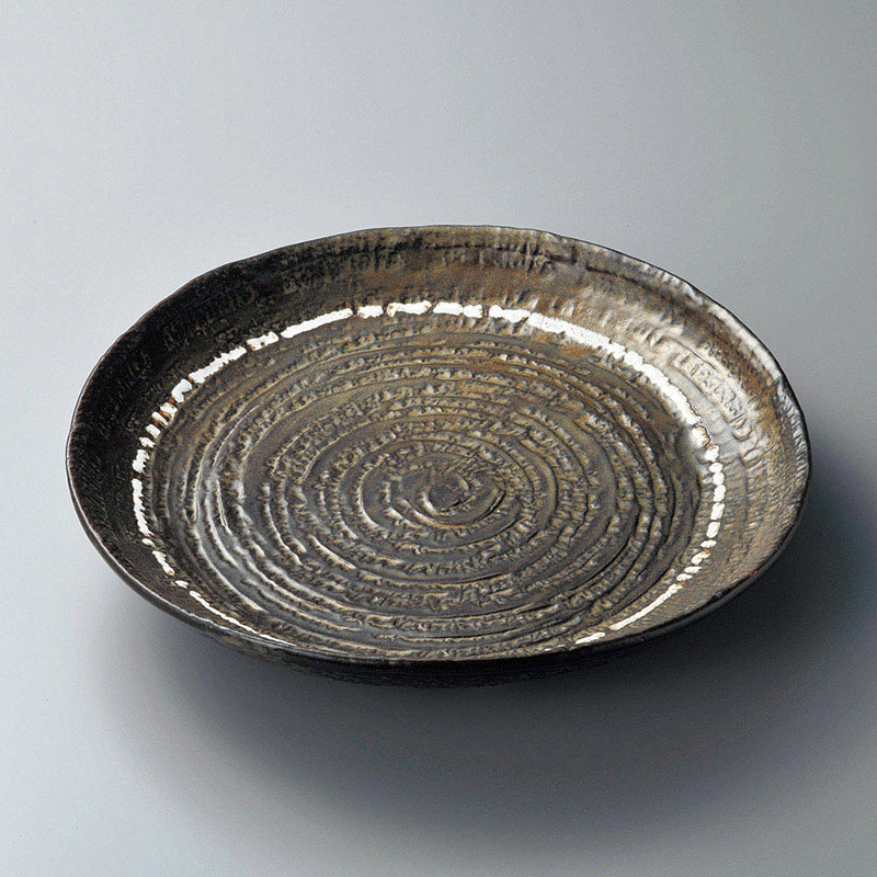 山万 17409-310 黒釉ライン尺三大皿  1個（ご注文単位1個）【直送品】