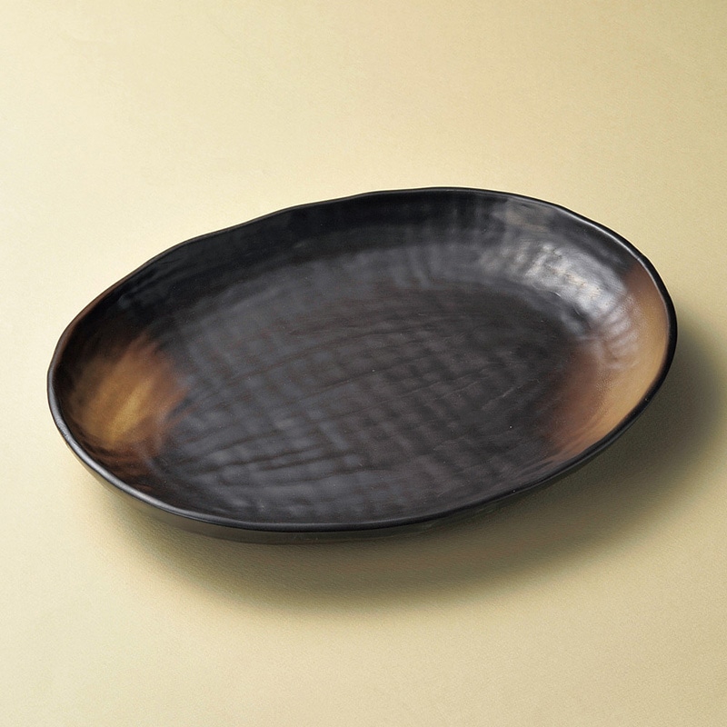 山万 17521-310 黒備前吹楕円大盛皿  1個（ご注文単位1個）【直送品】