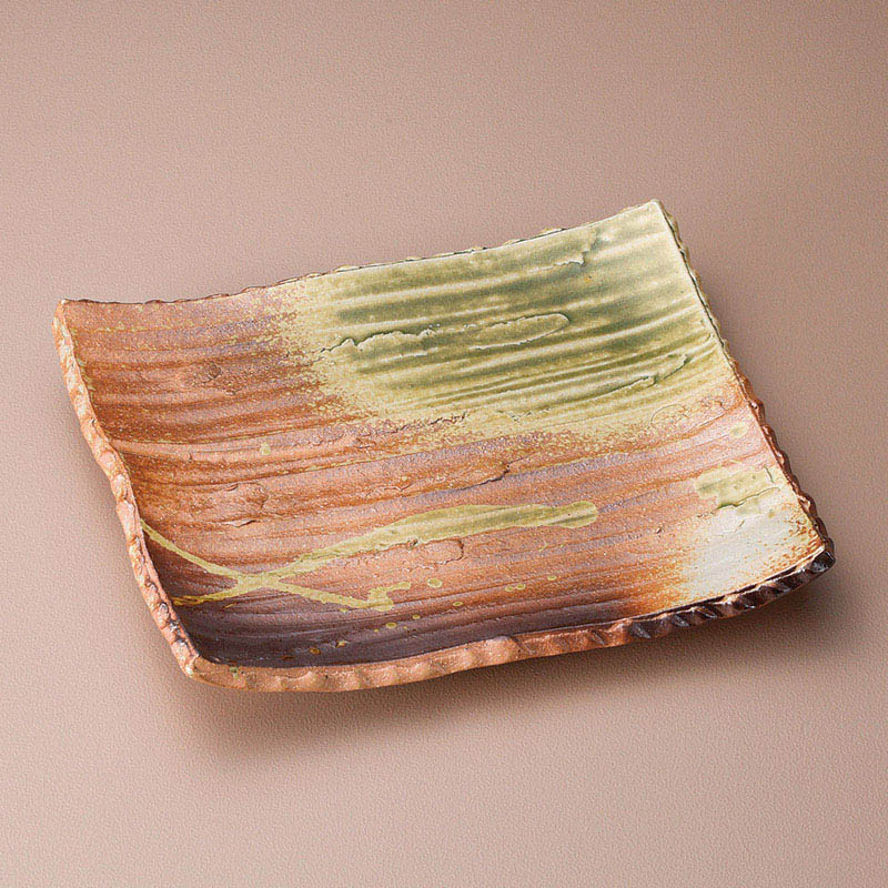 山万 18611-660 古信楽8足付そぎ長角皿 信楽焼 1個（ご注文単位1個）【直送品】