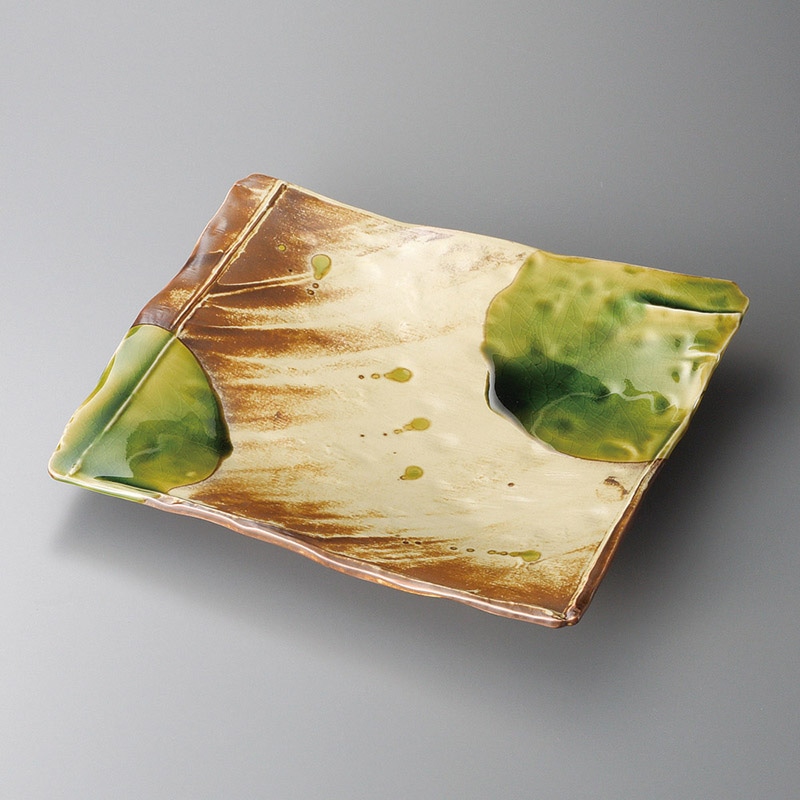 山万 18710-550 錆釉ヒワ流長角9.5寸皿  1個（ご注文単位1個）【直送品】