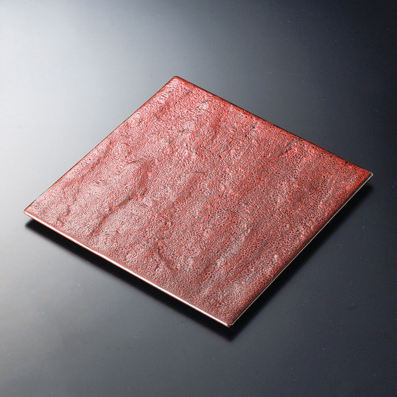 山万 18707-140 紅柚子天目岩肌27cm正角皿  1個（ご注文単位1個）【直送品】