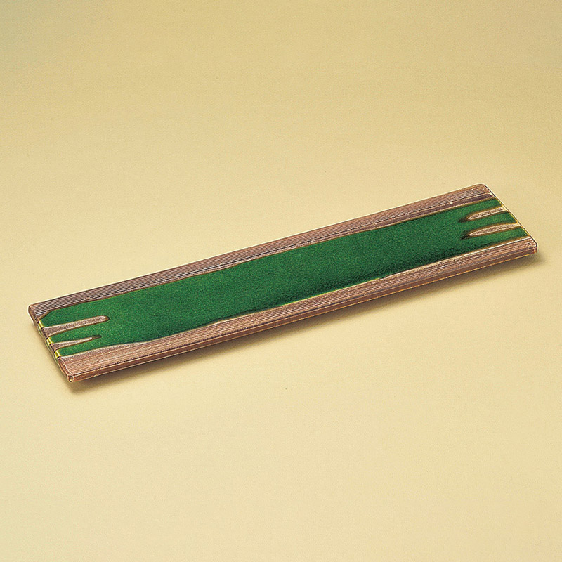 山万 18906-460 サビ釉ヒワ流し15.0長角皿  1個（ご注文単位1個）【直送品】