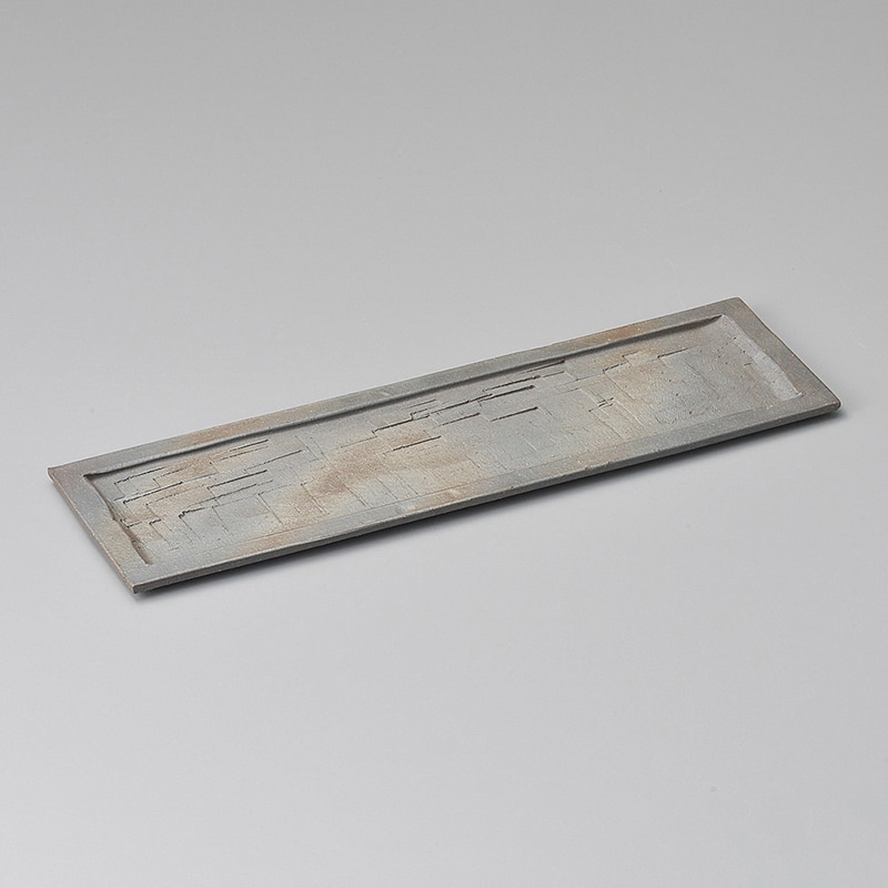 山万 19001-660 黒銀彩15.0長角皿(信楽焼) 1個（ご注文単位1個）【直送品】