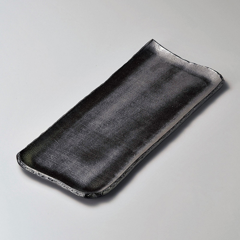 山万 18502-460 黒陶半切変形長皿  1個（ご注文単位1個）【直送品】