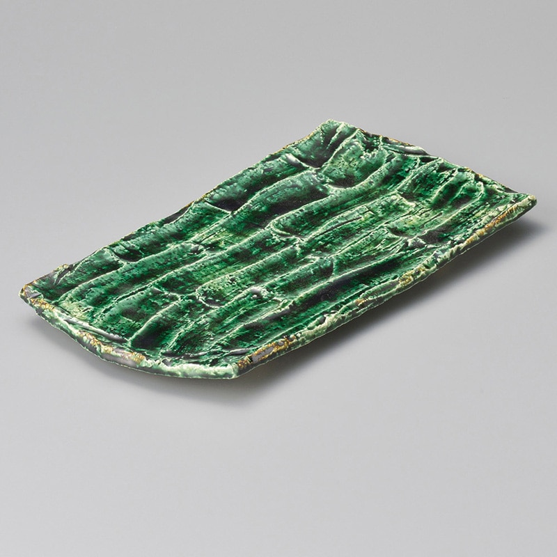 山万 18307-460 織部ソギ四つ足長角皿(大)  1個（ご注文単位1個）【直送品】