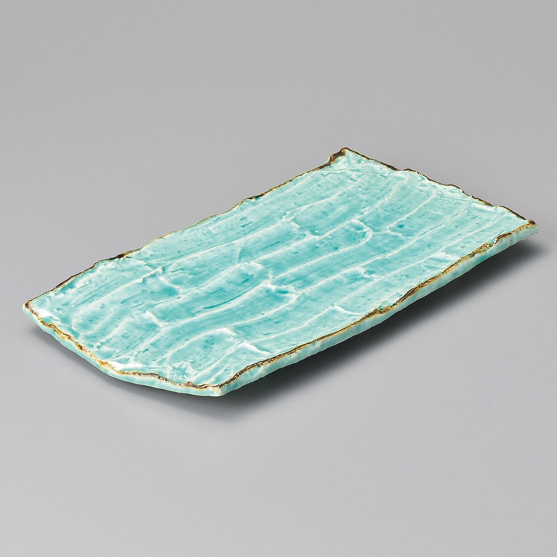 山万 18308-130 渕錆マリンブルー削ぎ彫長角大皿 1個（ご注文単位1個）【直送品】