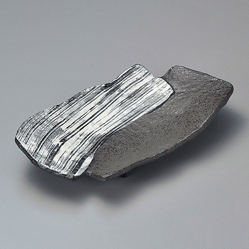 山万 18412-170 炭化土白刷毛目2枚重ね尺2皿  1個（ご注文単位1個）【直送品】