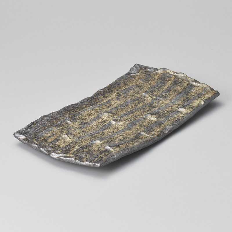 山万 18315-170 黒唐津結晶削ぎ彫大長皿  1個（ご注文単位1個）【直送品】