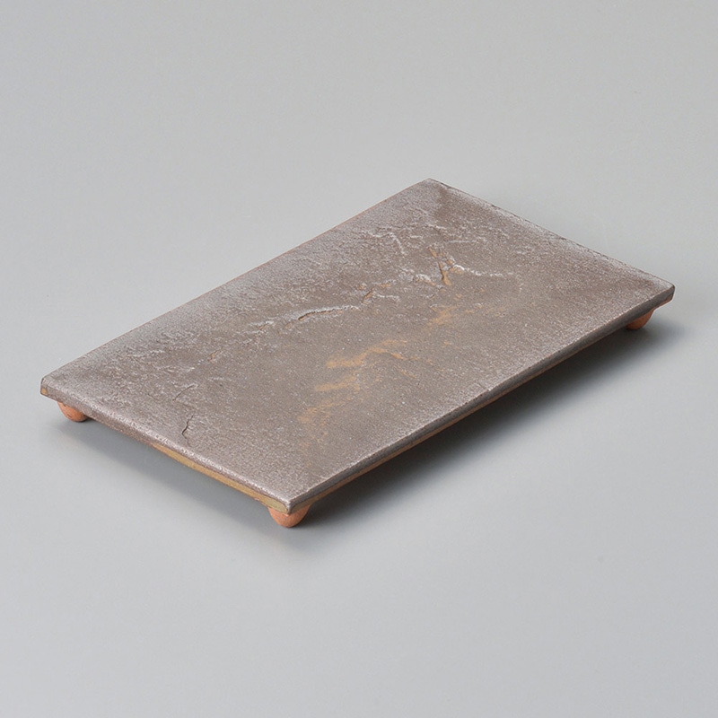 山万 26708-460 灰流し石目四つ足長角皿(小)  1個（ご注文単位1個）【直送品】